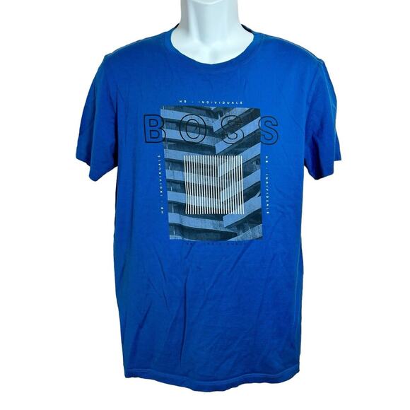Men's Boss Hugo Boss Mercerised Tiburt Blue T-Shirt Sz Medium Short Sleeve Tee - Picture 8 of 10